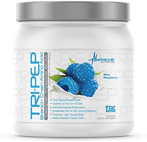 Metabolic Nutrition - TRIPEP - Tri-Peptide Branch Chain Amino Acid, BCAA Powder, Pre Intra Post Workout Supplement, Blue Raspberry, 400 Grams (40 Servings)