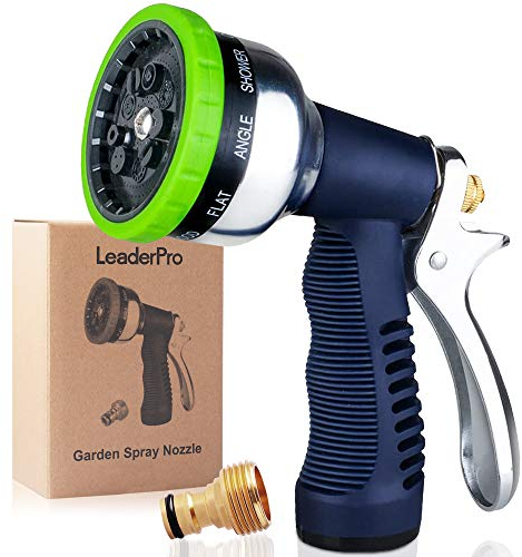 LeaderPro Gartenbrause 3/4 Hochdruck Metall Garten Handbrause 9 Sprühbilder Multifunktions-Spritzpistole für Autowaschanlagen, Garten Bewässerung Messinganschluss