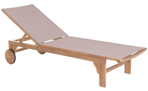 LOLAhome - Tumbona de Jardín y Exterior Nina de Madera de Acacia y textileno Topo, Reclinable y con Ruedas, de 200x65 cm, Lujo y Confort