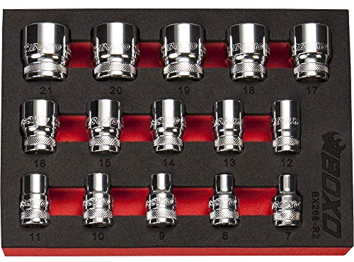 3/8 Drive Socket Set 7-21mm 15PC in Foam Storage Tray BOXO BX268-R2