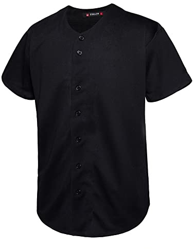 EALER BJ80 Series Mens Baseball Jersey Button Down Shirts Short Sleeve Hipster Hip Hop Sports Uniforms Black
