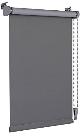 OBdeco Blackout Roller Blind, Thermal Blind, 110 x 130 cm (Fabric Width 106 cm), Grey, No Drilling Required, with Same Colour Coating, Oeko-Tex Standard 100, Privacy Screen, Sun Protection for Windows