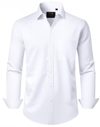J.VER Mens White Shirts Long Sleeve Stretch Regular Fit Business Work Shirt