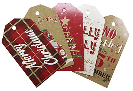 Eurowrap Christmas Pack of 40 Gift Tags Xmas, 5 Assorted Designs, Contemporary Designs
