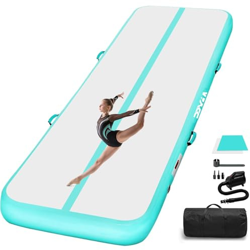 PPXIA Gymnastics Mat Inflatable Tumbling Mat 3M/4M/5M/6M Tumble Track, Air Gym Track with Electric Air Pump for Home Use/Cheerleading (Green, 300 * 100 * 10 CM)