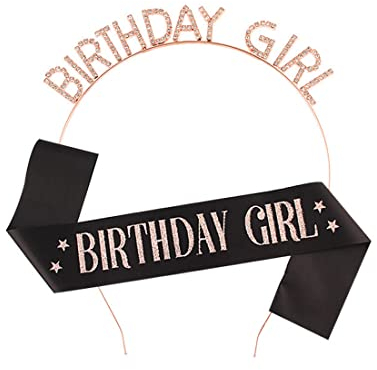 PLABBDPL Couronne Anniversaire Echarpe Anniversaire Fille, Birthday Queen Echarpe Anniversaire Kit, Happy Birthday Decoration pour Fille Femme Décoration de Fête (Or rose)