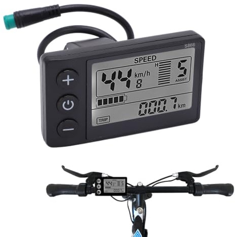 S866 Elcykel LCD displaymätare, 24V 36V (standard) 48V strömförsörjning Elektrisk Skoterkontrollpanel med Vattentät, Cykeldator Cykelhastighetsmätare Vägmätare för 22,2 Mm/0,9 Tum Styre