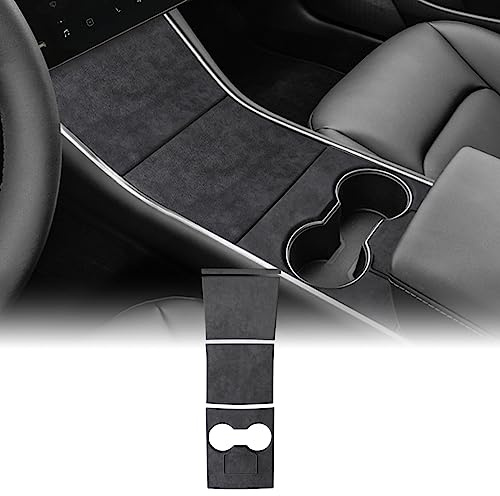 FDAIUN Kit d'emballage pour console centrale Style Alcantara pour Tesla Model 3 Model Y 2017 2018 2019 2020 Housse de panneau de console centrale intérieure Accessoires intérieurs Noir