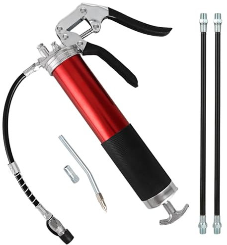 YAYODS Heavy Duty Grease Gun Tool, 7000 PSI Professional Hand Held Grease Gun with Flexible Hose, Rigid Extension, Nozzle, Fit 14oz Grease Cartridge