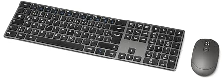 Amazon Basics Tastatur und Maus, kabellos, aufladbar, ultradünn, leiser Anschlag, mit Nummernblock, (dt. Layout nicht garantiert), schwarz