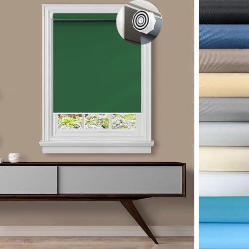 Verdunkelungsrollo ohne Bohren Klemmfix 90 x 80 cm Sichtschutz, Lichtschutz, Rollo Senkrechtmarkise lichtundurchlässig I Flexibler Seitenzug für Türen und Fenster, Dunkelgrün