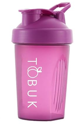 Taste of Beauty UK 400 ml Protein Shaker Bottle with Mixball, Easy Grip Pre Workout Protein Powder Blender & Mini Water Bottle for Protein Shake (Purple)