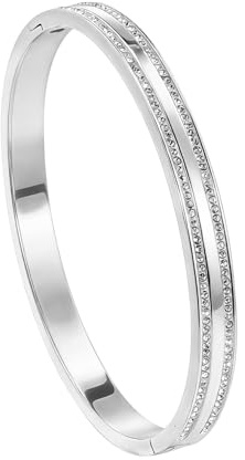 MILAKOO Damen Edelstahl Armband 6mm Elegantes Doppel Drain Diamond Oval (Silber)