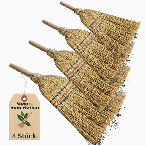 Novatool Lot de 4 petits balais de voyage avec manche court - 40 cm - Pour enfants - Balai de sorcière - Petit balai de jardin - Idéal comme balai pour enfants et balais de camping