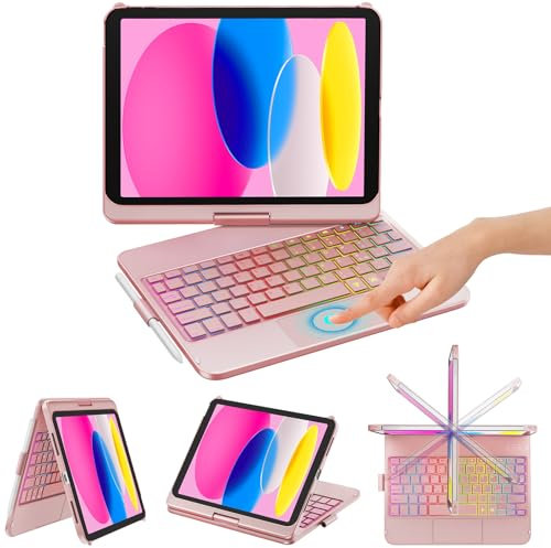 KBCASE Tastiera per iPad 10 Generazione /A16 11 Generation (11/10.9 pollici, 2025/2022),Rotazione 360 Cover con Bluetooth Tastiera Touchpad per iPad 10/11Gen con 7 Colori Illuminato,Italiano QWERTY