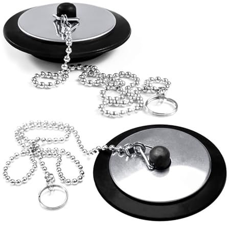 2Pcs Bathroom Durable Chain Drain Stopper Rubber Universal Bath Plug Chain Metal No Smell Chain Bathtub Sink Stopper Plug Cover Trap Chain for House Bath