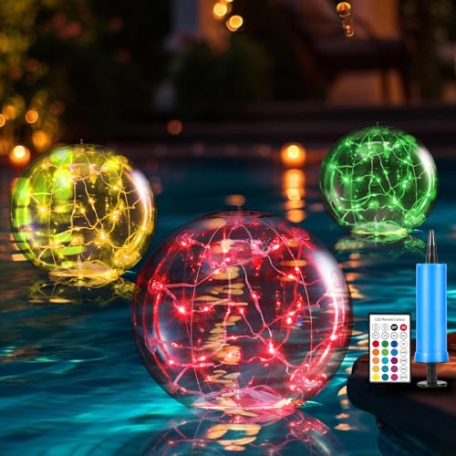 Heimthal 2pcs Solar Poolbeleuchtung 16 Farbe Schwimmende Lampen, Ø bis 37cm teichdeko für draußen IP68 led kugeln garten solar teichbeleuchtung(RBG)