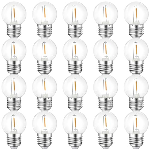 MZYOYO E27 Lampadina LED,E27 LED 1W Lampadine per Catena,E27 G45 LED,Bianco Caldo 2700K,E27 Lampadina Led 230V Lampadine Decorative per Illuminazione Feste Luci Stringa,Trasparente,Confezione da 20