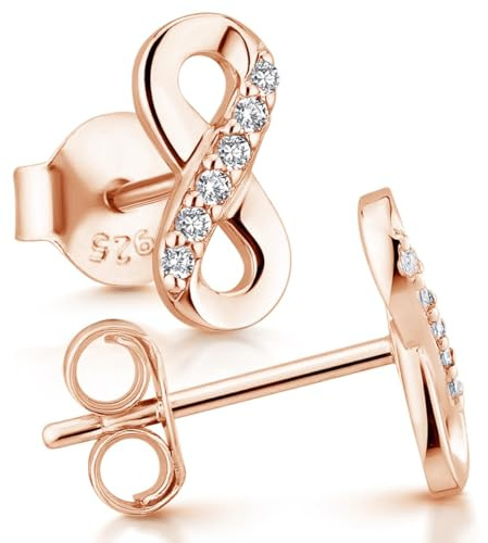 Materia av Matthias Wagner dam örhängen oändlighet 925 silver infinity plugg liten med zirkonia stenar SO-410, Sterlingsilver, Kubisk zirkonia