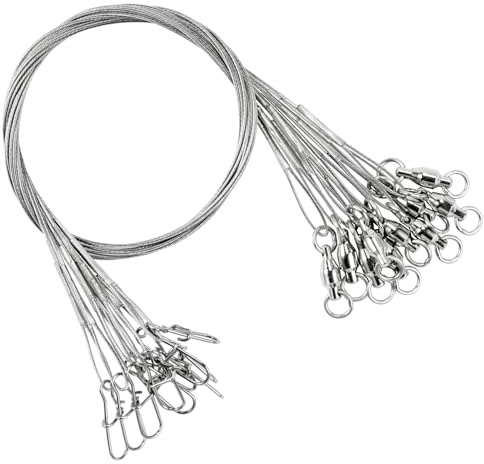 AMYSPORTS Stainless Steel Fishing Leader Saltwater Stainless Rigs Fishing Leader Lure Heavy Wire Fishing Leaders Steel White Nickel #1 50lb 9.8in 20pcs