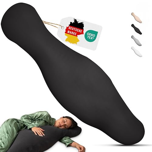 Opanoli® ergonomisches Seitenschläferkissen mit Bezug aus 100% Baumwolle Anthrazit – Schwangerschaftskissen in einzigartiger Körperform – Öko-Tex – waschbar – Kuschelkissen – Stillkissen –Bodypillow