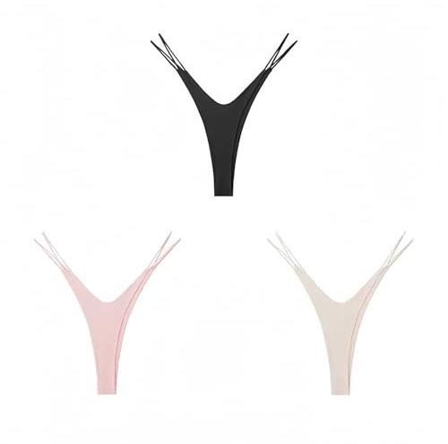 KUKUMOOD V String Micro Thong Women Cotton G-String Seamless Sexy High Waisted 3 Pack