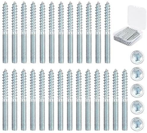 GHVACZS Lot de 25 vis à double filetage M6, M6 x 60 mm, Torx avec boîte, double filetage en acier au carbone galvanisé, accessoires pour fixation de colliers de serrage et montage de meubles