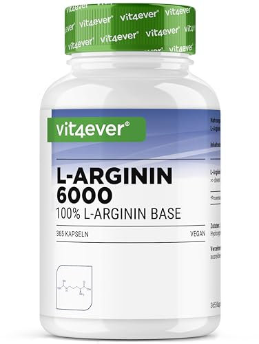 L-Arginina - 365 capsule - 6000 mg di L-Arginina pura per dose giornaliera - Prodotta per fermentazione vegetale - Altamente dosata - Senza additivi - Vegan