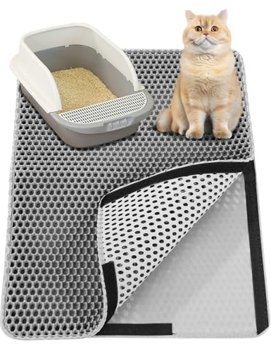 Tappetino Lettiera Gatto 60 X 45 Cm,Tappetino per lettiera per gatti a nido d'ape,Con per velcro Tappetino Lettiera Gatto,Tappetino per gatti impermeabili,Grigio