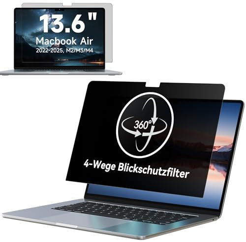 IPROKKO Protector de privacidad de 360° para MacBook Air de 13,6 pulgadas (M2/M3, 2022/2024) y MacBook Air de 13 pulgadas, M4 2025, autoadhesivo, antirreflejos, luz azul Mac, filtro de privacidad de