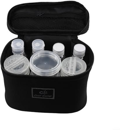 Zoegneer Lot de 9 assaisonnements de camping portables avec distributeur d'épices - Sac de rangement Oxford - Bouteilles en PET pour huile, vinaigre, sel, herbes - Pour pique-nique, barbecue, voyage