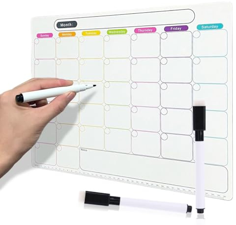Belegao Monthly Planner Whiteboard Magnetic A4 for Fridge with Marker Pens | To Do List Dry Wipes Daily Tasks Organiser Meal Planner for Home and office Schedule, Meal, Workout, Study, Work(Colourful)