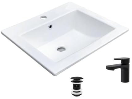 MOB-IN - Lavabo empotrado rectangular Lina 50 x 43 cm + grifo + desagüe