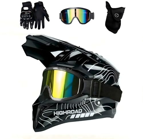 DriveNova Casco de motocross MTB Fullface, casco de cross para adultos con gafas máscara guantes, casco de moto Downhill Full Face Downhill Casco de moto ATV Casco de moto incluye 2 tamaños de forro