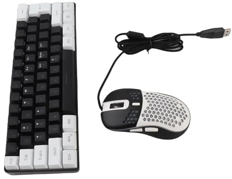 Yosoo Health Gear 61 Keys RGB Gaming Tangentbord och Mus Combo, Trådbunden USB Mekanisk Känsla Mini Tangentbord med Bakgrundsbelyst, Kompakt Bärbar för Laptop PC Tablet Office (Svart Center Vit Ram)