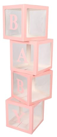 Cryfokt Genomskinlig Ballonglåda, Slitstark 4st Presentdekorationslåda för Offert och Babyshower, Klar Design med Bokstäver, Gjord Av Papper (Rosa)