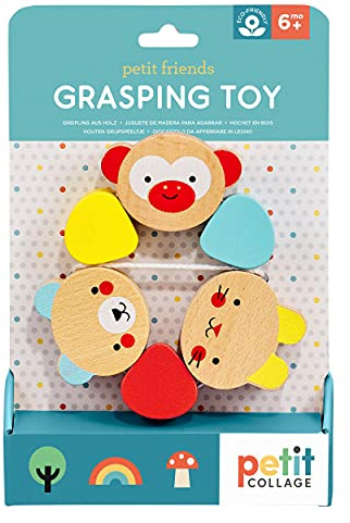 PETIT COLLAGE 8754496 Hochet en bois pour bébé à partir de 6 mois Motif animaux Multicolore