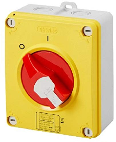 Gewiss INTERRUPTEUR SECTIONNEUR - HP - URGENCE - en BOÎTIER ISOLANT - 16A 2P - POIGNÉ ROUGE CADENASSABLE - IP66/67/69