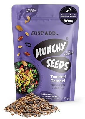 MUNCHY SEEDS Savoury Sprinkles Snack Toasted Tamari 125g Sunflower Seeds Pumpkin Seeds Sesame Seeds Sprinkle on Salads,Soups,Savoury Dishes,Vegan, Omega 3 Fatty Acids,Protein,Fibre Vitamin E