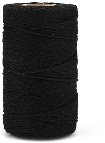 G2PLUS 100M Fil Macramé 2mm Macrame Corde Noir Ficelle de Coton Naturel Corde de Coton pour Emballage Cadeau,Décoration,Loisirs Créatifs