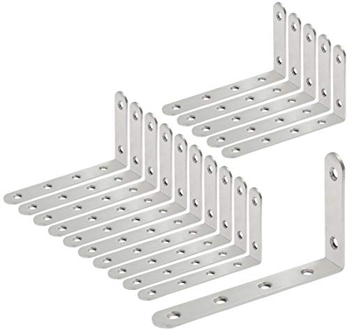 Luomorgo 16 Pcs L Shaped Brackets for Shelves - Heavy Duty Stainless Steel Decorative Corner Brace Joint Right Angle Wall Hanging Brackets with Screws, 5 x 3, Silver