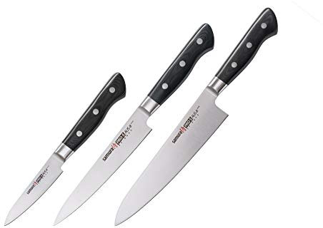 SAMURA PRO-S Messerset Gemüsemesser, Universalmesser, Kochmesser 59 HRC Geschenkbox