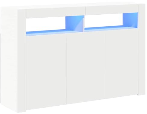 vidaXL Buffet avec Lumières LED, Meuble de Rangement, Armoire de Rangement, Organisateur de Salon Salle de Séjour Intérieur, Blanc