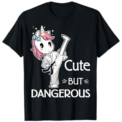 Cute but Dangerous Karate Taekwondo Unicorn Karate Girl T-Shirt Small