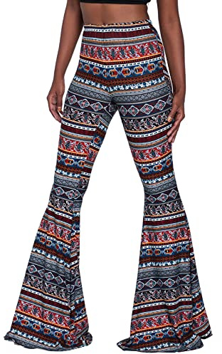 Nuofengkudu Långa blomtryckta smala leggings med hög midja och breda ben för damer Eleganta palazzobyxor för fest Streetwear, Marinblå, L Extra lungo