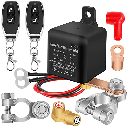 Loyala Batterie Trennschalter 12V Batterieschalter Auto Batterieschalter 12V 250A Batterie Schalter 12v Mit 2 Fernbedienungen für Auto LKW Motorrad Wohnmobil（250A）