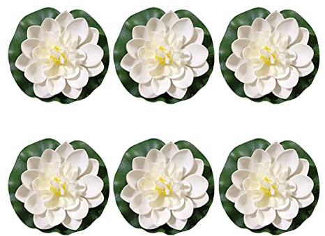 UUYYEO 6 Pcs Artificial Lotus Flowers Large Floating Lotus Flowers Faux Lotus Flowers Water Lily Flowers Fish Pond Artificial Plants with Artificial Lily Pads White