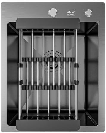ANW HOME Fregadero Cocina 1 Seno Sobre Encimera, Fregadero Cocina Acero Inoxidable 304 40x50 cm, Grafito PVD, Acabado Nano, Grosor 3,0/1 mm, con Sifón, Dosificador y Cesta