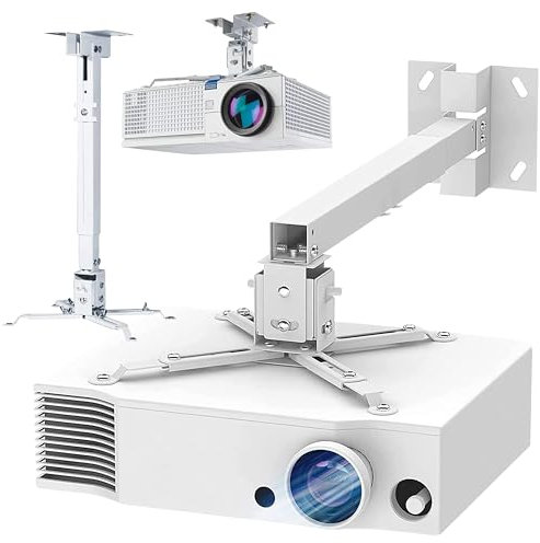 ABIS Universal Wall/Ceiling Mounting Bracket Kit for Projectors - 15o Tilt Flexible Wall Installation Bracket - Holds 15kg - Adjustable Head Projector Hanging Kit for Home & Office