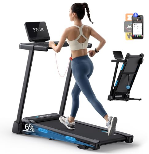 MERACH Laufband für Zuhause, Laufband Klappbar mit Steigung 6%, 2,5PS Laufband mit Steigung, 0,8-12 km/h Gehpad Klappbar, Laufband Klappbar mit LED-Display & Tablet-Halter für Zuhause und Büro, APP